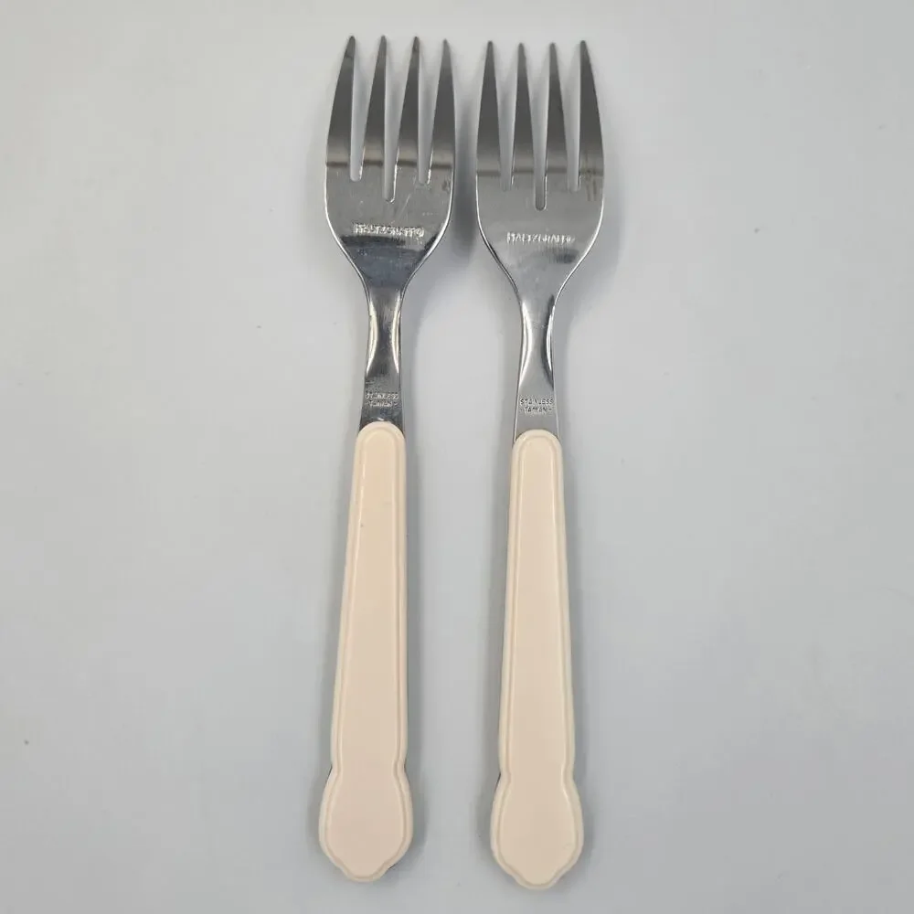 Two Pfaltzgraff Snow Village Stainless Steel Salad Fork Replacements